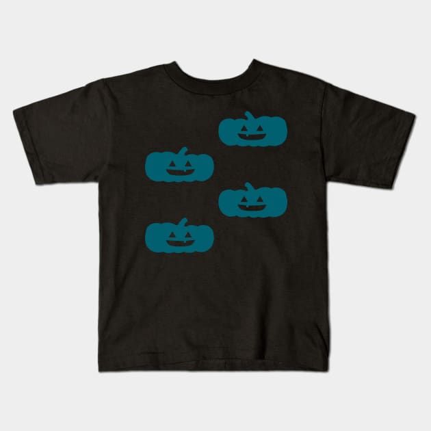 Squat Jack-O-Lantern Tile (Blue) Kids T-Shirt by ziafrazier